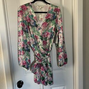 NWT Floral Sequin Wrap Dress